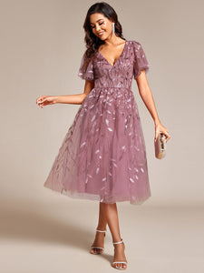 Color=Orchid | Exquisite Midi Length Ruffles Sleeve Tulle Sequin Dresses with Embroidery-Orchid 21