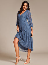 Load image into Gallery viewer, Color=Dusty Blue | Exquisite Long Lantern Sleeves Regular Fold Stream Lotus Leaf Hem Wedding Guest Dresses with Jacquard Decoration-Dusty Blue 8