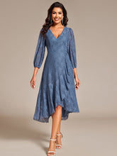 Load image into Gallery viewer, Color=Dusty Blue | Exquisite Long Lantern Sleeves Regular Fold Stream Lotus Leaf Hem Wedding Guest Dresses with Jacquard Decoration-Dusty Blue 9