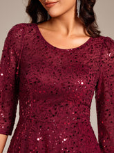 Load image into Gallery viewer, Color=Burgundy | Elegant Round Neck 3/4 Puff Sleeve Bodycon Sequin Evening Dresses with Paillette-Burgundy 5