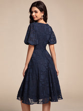 Load image into Gallery viewer, Color=Navy Blue | Exquisite Young Fashion puffy sleeveA-line Jacquard Chiffon Dresses with Lining-Navy Blue 2