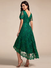 Load image into Gallery viewer, Color=Dark Green | Exquisite Embroidery Decoration Short See-through Ruffles Sleeve Lace Wedding Guest Dresses with Asymmetrical Hem-Dark Green 7