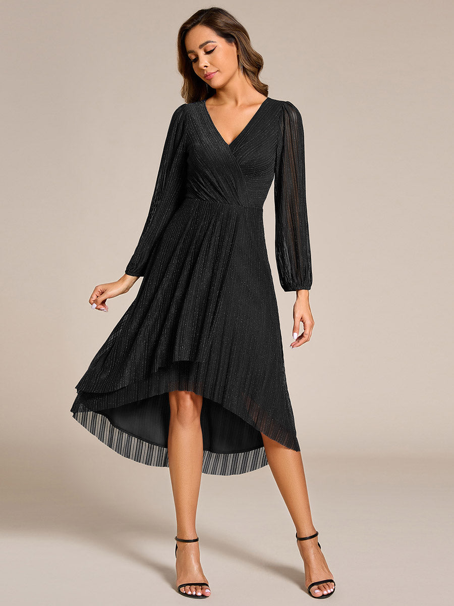 Elegant Young Fashion Midi Length V Neck Shimmer Fabric Wedding Guest   Efashiongirl Wholesale
