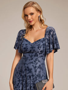 Color=Dusty Navy | Exquisite Square Neckline Tea length Wedding Guest Dresses with Jacquard Decoration-Dusty Navy 15