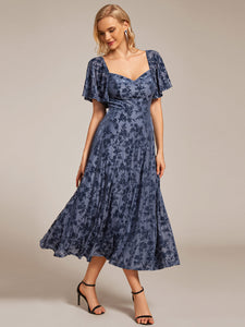 Color=Dusty Navy | Exquisite Square Neckline Tea length Wedding Guest Dresses with Jacquard Decoration-Dusty Navy 11