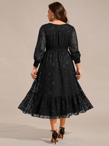 Color=Black | Exquisite Round Neck Lotus Leaf Hem Wedding Guest Dresses with Embroidery Applique Decoration -Black 2