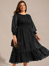 Load image into Gallery viewer, Color=Black | Exquisite Round Neck Lotus Leaf Hem Wedding Guest Dresses with Embroidery Applique Decoration -Black 1