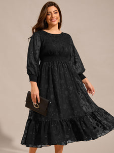 Color=Black | Exquisite Round Neck Lotus Leaf Hem Wedding Guest Dresses with Embroidery Applique Decoration -Black 1