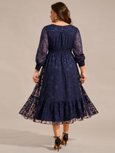 Load image into Gallery viewer, Color=Navy Blue | Exquisite Round Neck Lotus Leaf Hem Wedding Guest Dresses with Embroidery Applique Decoration -Navy Blue 7