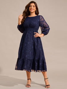 Color=Navy Blue | Exquisite Round Neck Lotus Leaf Hem Wedding Guest Dresses with Embroidery Applique Decoration -Navy Blue 9