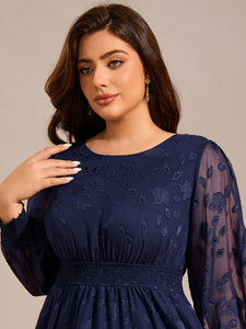 Color=Navy Blue | Exquisite Round Neck Lotus Leaf Hem Wedding Guest Dresses with Embroidery Applique Decoration -Navy Blue 10