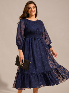 Color=Navy Blue | Exquisite Round Neck Lotus Leaf Hem Wedding Guest Dresses with Embroidery Applique Decoration -Navy Blue 6