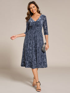 Color=Dusty Navy | Exquisite High Stretch Jacquard Velvet Wedding Guest Dresses with Stretch Elastic Band-Dusty Navy 9