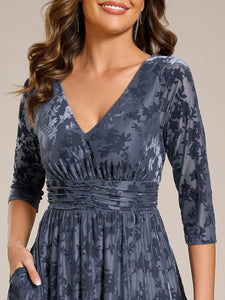 Color=Dusty Navy | Exquisite High Stretch Jacquard Velvet Wedding Guest Dresses with Stretch Elastic Band-Dusty Navy 10