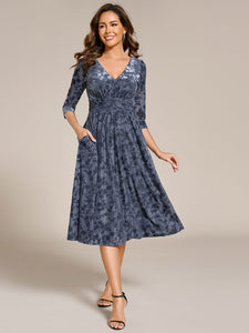 Color=Dusty Navy | Exquisite High Stretch Jacquard Velvet Wedding Guest Dresses with Stretch Elastic Band-Dusty Navy 6