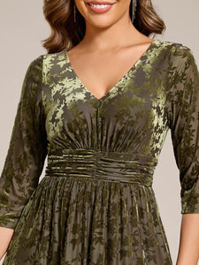 Color=Olive Green | Exquisite High Stretch Jacquard Velvet Wedding Guest Dresses with Stretch Elastic Band-Olive Green 15