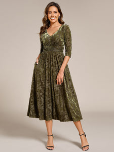 Color=Olive Green | Exquisite High Stretch Jacquard Velvet Wedding Guest Dresses with Stretch Elastic Band-Olive Green 11