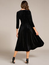 Load image into Gallery viewer, Elegant Tea Length High Stretch Smocking Velvet Wedding Guest Dresses