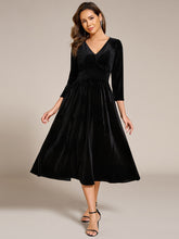 Load image into Gallery viewer, Elegant Tea Length High Stretch Smocking Velvet Wedding Guest Dresses