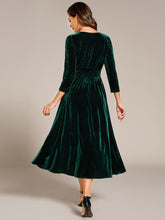 Load image into Gallery viewer, Elegant Tea Length High Stretch Smocking Velvet Wedding Guest Dresses