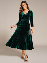 Load image into Gallery viewer, Elegant Tea Length High Stretch Smocking Velvet Wedding Guest Dresses