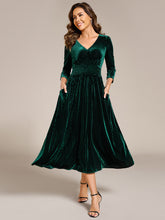 Load image into Gallery viewer, Elegant Tea Length High Stretch Smocking Velvet Wedding Guest Dresses