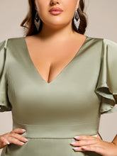 Load image into Gallery viewer, Color=Sage Green | Elegant Ruffles Sleeve Midi Length Satin Bridesmaid Dresses with Regular Fold Stream Asymmetrical Hem-Sage Green 5