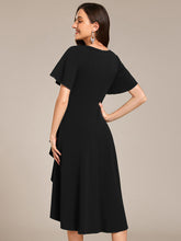 Load image into Gallery viewer, Color=Black | Elegant Midi Length ruffles sleeve Chiffon Wedding Guest Dresses with Regular Fold Stream-Black 2