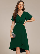 Load image into Gallery viewer, Color=Dark Green | Elegant Midi Length ruffles sleeve Chiffon Wedding Guest Dresses with Regular Fold Stream-Dark Green 6