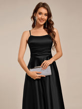 Load image into Gallery viewer, Color=Black | Pleated Spaghetti Strap Sleeveless A-Line Midi Wedding Guest Dress-Black 3