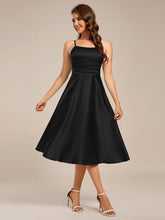 Load image into Gallery viewer, Color=Black | Pleated Spaghetti Strap Sleeveless A-Line Midi Wedding Guest Dress-Black 1