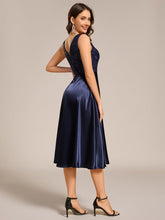 Load image into Gallery viewer, Color=Navy Blue | Strapless A-Line Midi Dress with Deep V-Neck Wedding Guest Dress-Navy Blue 2