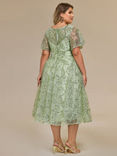 Load image into Gallery viewer, Color=Mint Green | Factory Design Short Sleeve Ruffle Sheer Round Neck A-Line Midi Wedding Guest Dresses-Mint Green 17