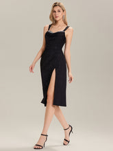 Load image into Gallery viewer, Color=Black | Industrial Use Strapless High Stretch Bodycon Midi Dress with Thigh-High Slit | Wedding Guest Dresses-Black 9