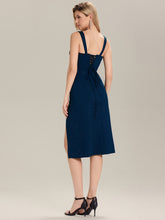 Load image into Gallery viewer, Color=Navy Blue | Industrial Use Strapless High Stretch Bodycon Midi Dress with Thigh-High Slit | Wedding Guest Dresses-Navy Blue 12