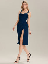 Load image into Gallery viewer, Color=Navy Blue | Industrial Use Strapless High Stretch Bodycon Midi Dress with Thigh-High Slit | Wedding Guest Dresses-Navy Blue 14