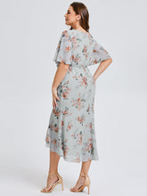 Load image into Gallery viewer, Color=Amber Bloom | Wholesale Pricing Plus Size Short Sleeve Ruffle V-Neck Fishtail High-Low Wedding Guest Dresses-Amber Bloom 2