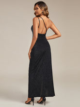 Load image into Gallery viewer, Color=Black | One Stop Shop Sleeveless Asymmetrical High Stretch Maxi Dress with Ruffles | Wedding Guest Dresses-Black 7