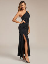 Load image into Gallery viewer, Color=Black | One Stop Shop Sleeveless Asymmetrical High Stretch Maxi Dress with Ruffles | Wedding Guest Dresses-Black 9