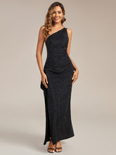Load image into Gallery viewer, Color=Black | One Stop Shop Sleeveless Asymmetrical High Stretch Maxi Dress with Ruffles | Wedding Guest Dresses-Black 6