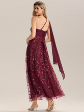 Load image into Gallery viewer, Color=Burgundy | B2B-Exclusive One Shoulder Sleeveless Sequin A-Line Maxi Wedding Guest Dress-Burgundy 2