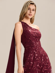 Color=Burgundy | B2B-Exclusive One Shoulder Sleeveless Sequin A-Line Maxi Wedding Guest Dress-Burgundy 3