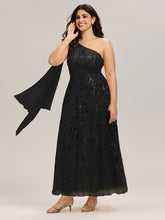 Load image into Gallery viewer, Color=Black | B2B-Exclusive One Shoulder Sleeveless Sequin A-Line Maxi Wedding Guest Dress-Black 13