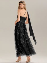 Load image into Gallery viewer, Color=Black | B2B-Exclusive One Shoulder Sleeveless Sequin A-Line Maxi Wedding Guest Dress-Black 7