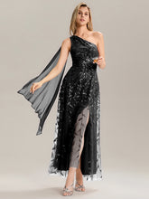 Load image into Gallery viewer, Color=Black | B2B-Exclusive One Shoulder Sleeveless Sequin A-Line Maxi Wedding Guest Dress-Black 10