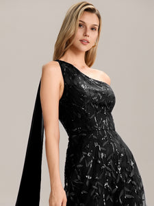 Color=Black | B2B-Exclusive One Shoulder Sleeveless Sequin A-Line Maxi Wedding Guest Dress-Black 8