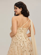 Load image into Gallery viewer, Color=Gold | B2B-Exclusive One Shoulder Sleeveless Sequin A-Line Maxi Wedding Guest Dress-Gold 21