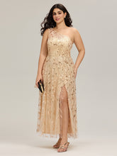 Load image into Gallery viewer, Color=Gold | B2B-Exclusive One Shoulder Sleeveless Sequin A-Line Maxi Wedding Guest Dress-Gold 19