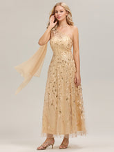 Load image into Gallery viewer, Color=Gold | B2B-Exclusive One Shoulder Sleeveless Sequin A-Line Maxi Wedding Guest Dress-Gold 17