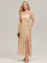 Load image into Gallery viewer, Color=Gold | B2B-Exclusive One Shoulder Sleeveless Sequin A-Line Maxi Wedding Guest Dress-Gold 18